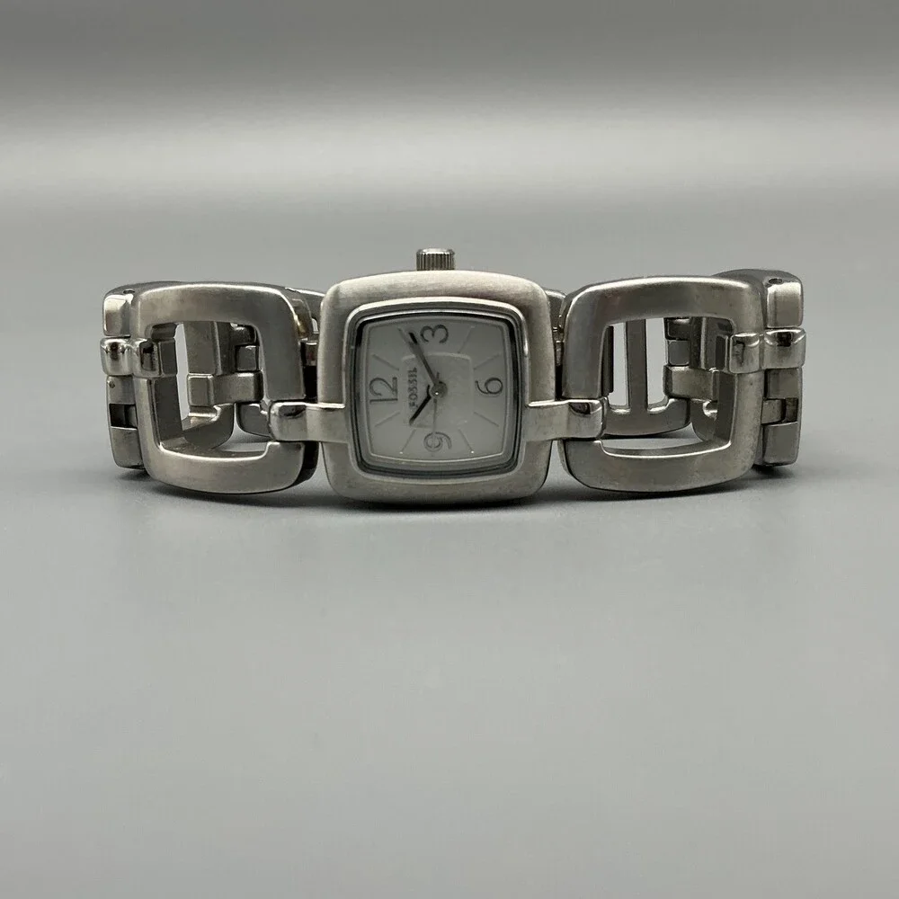 Fossil Womens Watch 24mm Stainless Steel ES-2277 Square Links New Battery 6.5